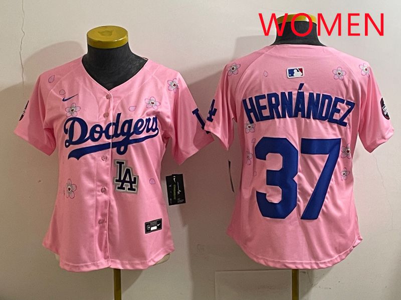 Women Los Angeles Dodgers #37 Hernandz Pink Sakura Edition 2025 Nike MLB Jersey style 41->women mlb jersey->Women Jersey